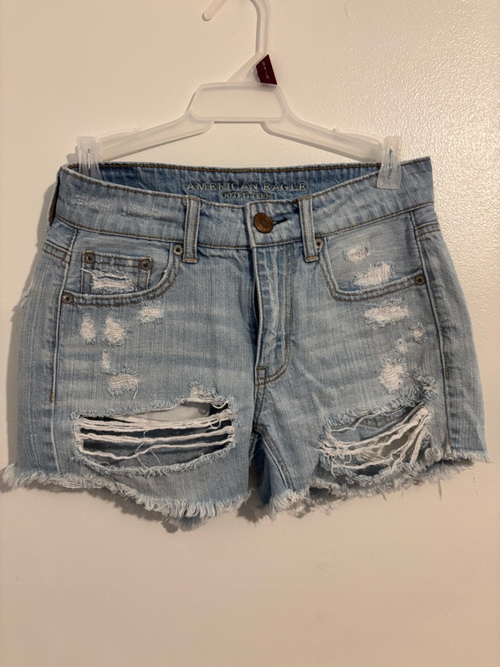 American Eagle Light Wash Distressed Denim Shorts